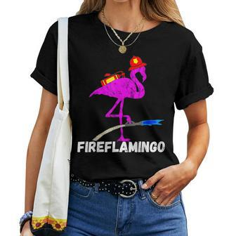Fire Fighter Flamingo Exotic Bird Firefighter Fireman Women T-shirt - Seseable