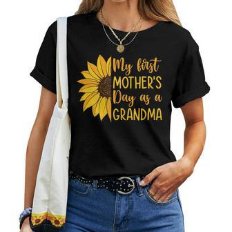 Womens My First As A Grandma Sunflower Women T-shirt | Mazezy