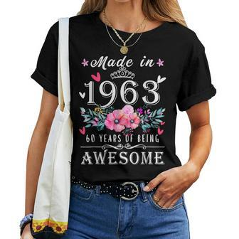 Floral 60Th Birthday For Women Made In 1963 Birthday Women T-shirt | Mazezy