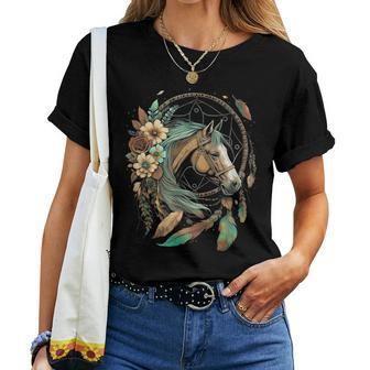 Floral Dream Catcher Horse Spring Nature For Horse Mom Women T-shirt | Mazezy