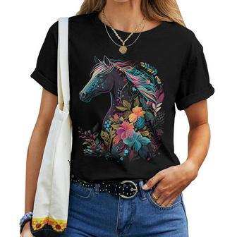 Floral Horse Spring Nature Horse Lovers Graphic Women T-shirt | Mazezy