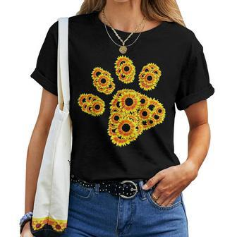 Flower Mom Pet Paw Print Of Sunflower Cat Or Dog Paw Women T-shirt - Seseable