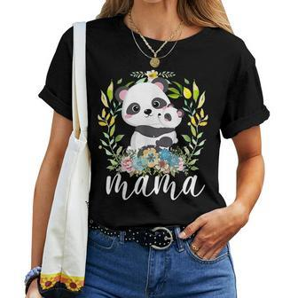 Flowers Mom & Cute Baby Panda Animal Mama Women T-shirt | Mazezy