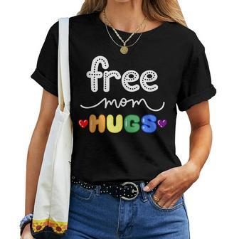 Free Mom Hugs Lgbtq Pride Rainbow Lesbian Gay Bi Trans Ally Women Crewneck Short T-shirt - Thegiftio UK