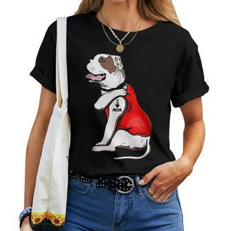Funny American Bulldog Dog I Love Mom Tattoo Lover Gift Women T-shirt - Seseable