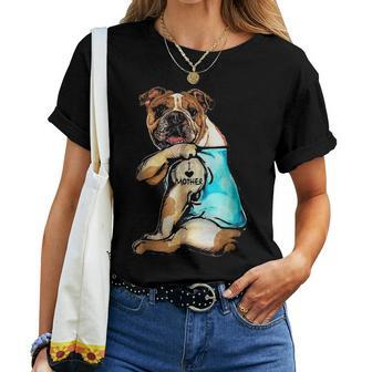 Funny Bulldog Dog I Love Mother Tattoo Bulldog Lover Gift Women T-shirt - Seseable