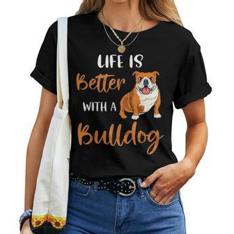 Funny Bulldog Dog Mom Life Is Better With A Bulldog Women T-shirt - Seseable