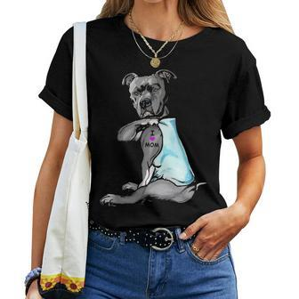 Funny Dog Pitbull I Love Mom Tattoo Gift V3 Women T-shirt - Seseable