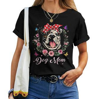 Funny English Bulldog Mom Flowers Graphic Mothers Day Gift Women T-shirt - Seseable