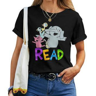 Funny Library Teacher Read Book Club Piggie Elephant Pigeons  Women T-shirt Casual Daily Crewneck Short Sleeve Graphic Basic Unisex Tee