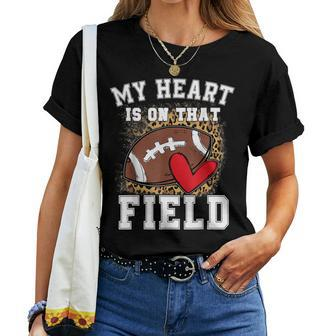 Funny My Heart Is On That Field Football Mom Leopard  Women T-shirt Casual Daily Crewneck Short Sleeve Graphic Basic Unisex Tee