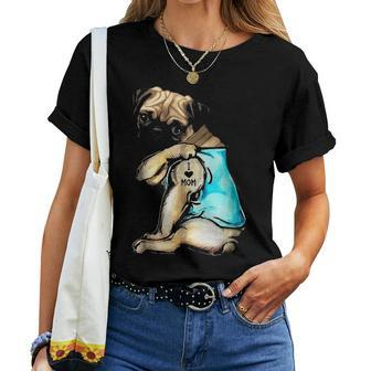 Funny Pug Dog I Love Mom Tattoo Pug Lover Gift Women T-shirt - Seseable