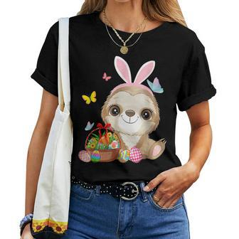 Funny Sloth Bunny Ear With Eggs Basket Easter Costume Rabbit  Women T-shirt Casual Daily Crewneck Short Sleeve Graphic Basic Unisex Tee