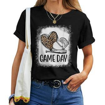 Game Day Baseball Decorations Leopard Heart Soccer Mom Mama Women T-shirt | Mazezy