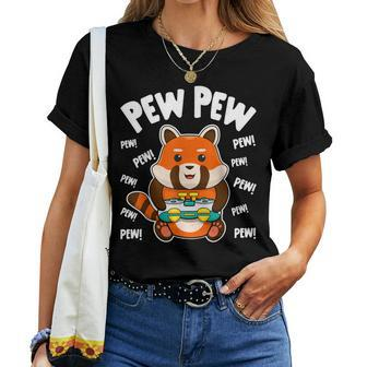 Gamer Red Panda Pew Pew Cute Kawaii Red Panda Video Games Women T-shirt | Mazezy