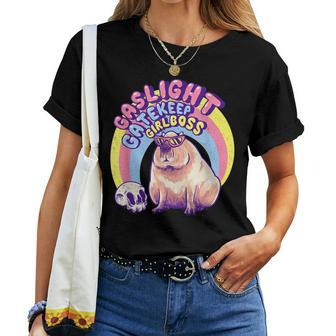 Gaslight Gatekeep Girlboss Capybara Momcore Karen Sunglasses Women T-shirt | Mazezy AU