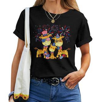 Giraffe Fireworks Sunglasses Hat Merica Funny 4Th Of July Women Crewneck Short T-shirt - Thegiftio UK