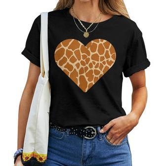 Giraffe Print Heart Cute Giraffe Lover Love Women T-shirt - Seseable