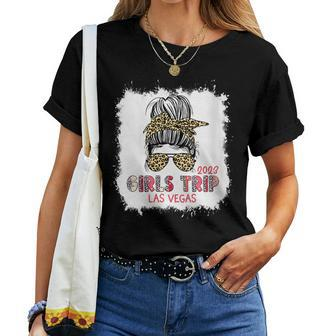 Girls Trip 2023 Messy Bun Leopard Bleached Las Vegas Gift For Womens Women Crewneck Short T-shirt - Thegiftio UK