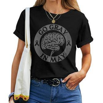 Go Gray In May Brain Cancer Tumor Awareness Wear Gray Ribbon Gift For Womens Women Crewneck Short T-shirt - Thegiftio UK