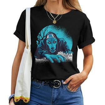 Goth Nun Religious Sister Antichrist Evil Goth Cross Women T-shirt | Mazezy