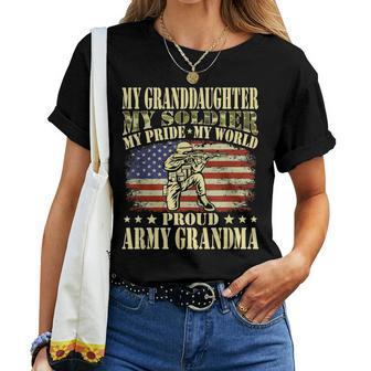 My Granddaughter Is My Soldier Hero Proud Army Grandma Gift Women T-shirt - Seseable