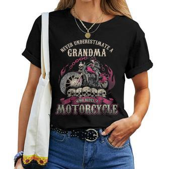Grandma Biker Chick Lady Never Underestimate Motorcycle Women T-shirt | Mazezy