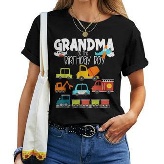 Grandma Of The Birthday Boy Family Matching Train Fire Truck Women T-shirt - Seseable