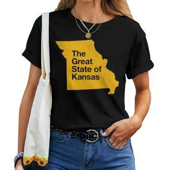 The Great State Of Kansas Missouri Map Women T-shirt - Seseable