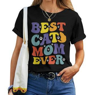 Groovy Best Cat Mom Ever Mothers Day Cats Lover Funny Women Crewneck Short T-shirt - Thegiftio