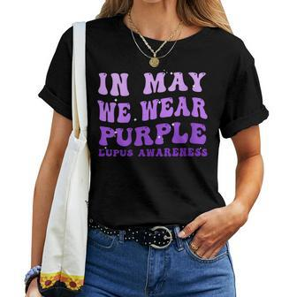 Womens Groovy In May We Wear Purple Lupus Awareness Month Women T-shirt | Mazezy