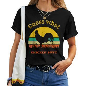 Guess What Chicken Butt Vintage Sunset Chicken Mom Dad Women T-shirt | Mazezy