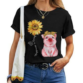 Happiness Is Being Grammy Cute Pig Sunflower Mother Gifts Women T-shirt - Seseable