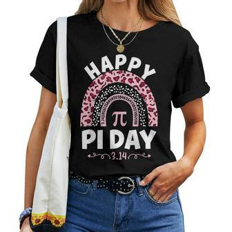 Happy Pi Day 314 Pi Symbol Math Teacher Leopard Rainbow Women T-shirt - Seseable
