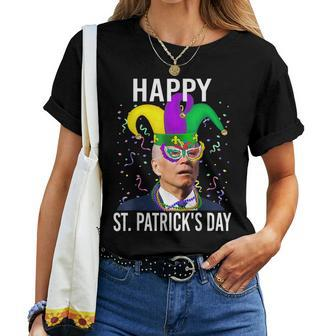 Happy St Patricks Day Confused Biden Sarcastic Mardi Gras Women T-shirt - Seseable
