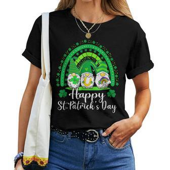 Happy St Patricks Day Three Gnomes Shamrock Rainbow Women T-shirt - Seseable