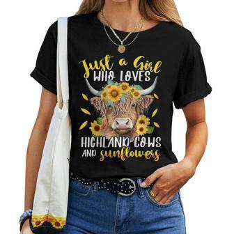 Highland Cows And Sunflower Farm Scottish Farmer Farming Women T-shirt | Mazezy
