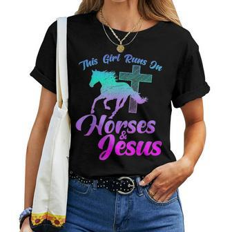 Horse Riding This Girl Runs On Horses & Jesus Women Mom Gift Women T-shirt - Seseable