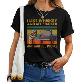I Like Whiskey And My Smoker And Maybe 3 People Vintage Women T-shirt Casual Daily Crewneck Short Sleeve Graphic Basic Unisex Tee