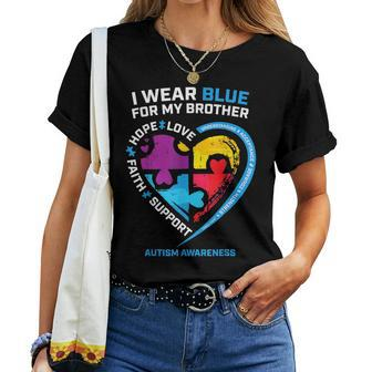 I Wear Blue For My Brother Kids Autism Awareness Sister Boys  Women T-shirt Casual Daily Crewneck Short Sleeve Graphic Basic Unisex Tee