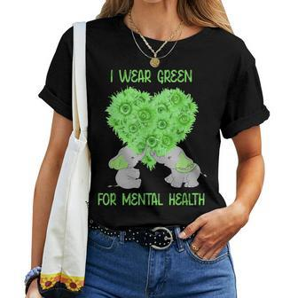I Wear Green For Mental Health Awareness Elephant Sunflower Women Crewneck Short T-shirt - Thegiftio UK