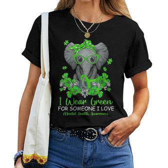 I Wear Green For Mental Health Awareness Ribbon Elephant  Gift For Womens Women Crewneck Short T-shirt