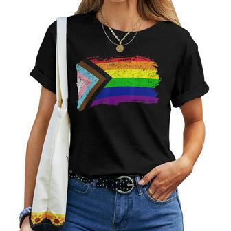 Inclusive Progress Pride Flag Gay Pride Lgbtq Rainbow Flag Women T-shirt | Mazezy
