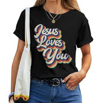 Jesus Loves You Retro Groovy Style Graphic Women T-shirt | Mazezy