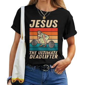 Jesus The Ultimate Deadlifter Funny Vintage Gym Christian  Women T-shirt Casual Daily Crewneck Short Sleeve Graphic Basic Unisex Tee