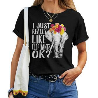 Just Really Like Elephants Love R Dad Mom Boy Girl Funny Women T-shirt - Seseable
