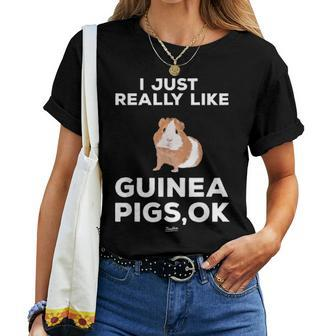 I Just Really Like Guinea Pigs Ok Funny Guinea Mom Themed Women T-shirt - Seseable