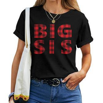 Kids Big Sis Plaid Tartan Red Buffalo Girls New Sister Women T-shirt | Mazezy