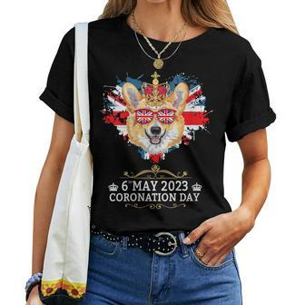 Womens Kings Coronation 2023 Union Jack Kids & Coronation Corgi Women T-shirt | Mazezy