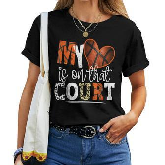 Leopard Basketball Mom My Heart Is On That Court Basketball Women T-shirt | Mazezy